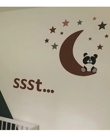 Terracotta maan behangsticker met pandabeer babykamer.