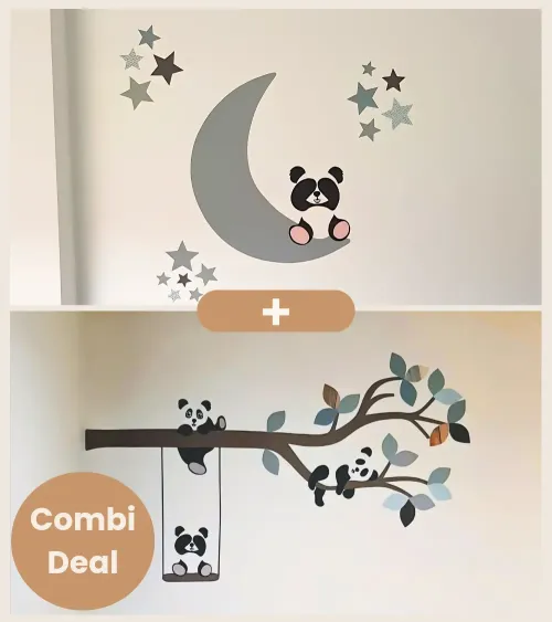 Combi deal complete set muurdecoratie met pandaberen voor de kinderkamer.
