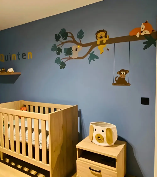 Jungle tak muurdecoratie blauwe jongenskamer.