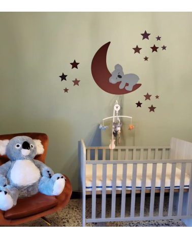 Slapende koalabeer op maan oud roze behang muursticker babykamer.