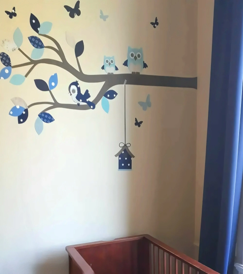 Uiltjes behang sticker jongenskamer blauw.