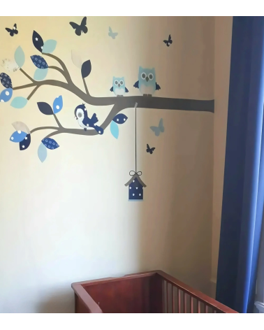 Uiltjes behang sticker jongenskamer blauw.