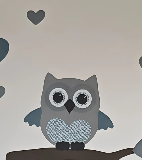 Behangsticker babykamer uil klein oudgroen.