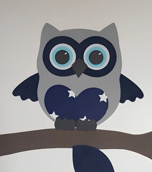 Behangsticker babykamer uil klein donkerblauw.
