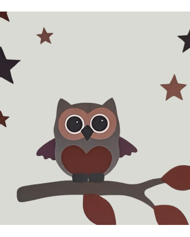 Behangsticker babykamer uil groot roestbruin en terracotta.