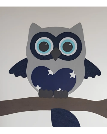 Behangsticker babykamer uil groot donkerblauw.