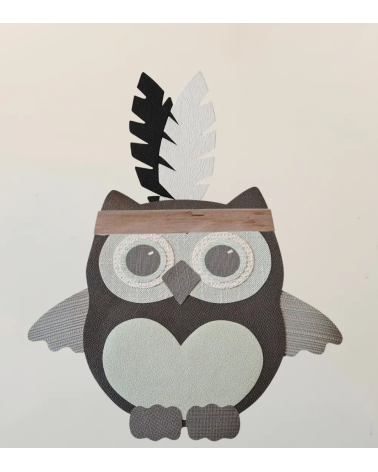 Behangsticker babykamer indianen uil mintgroen en grijs.