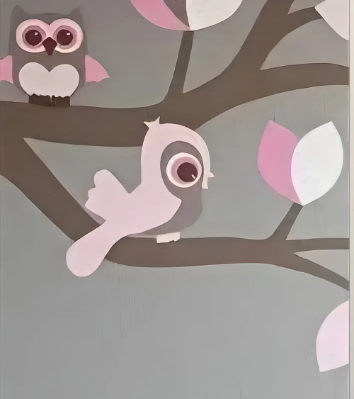 Behangsticker kinderkamer staande vogel roze.