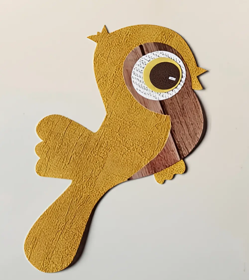 Behangsticker kinderkamer staande vogel okergeel