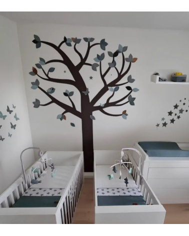 Behangsticker boom tweeling babykamer oud groen.