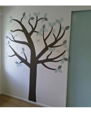 Behangsticker babykamer boom mintgroen.