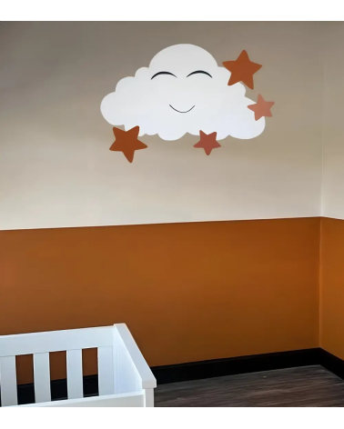 Behangsticker kinderkamer wolk met sterren in de kleuren terracotta en roestbruin.
