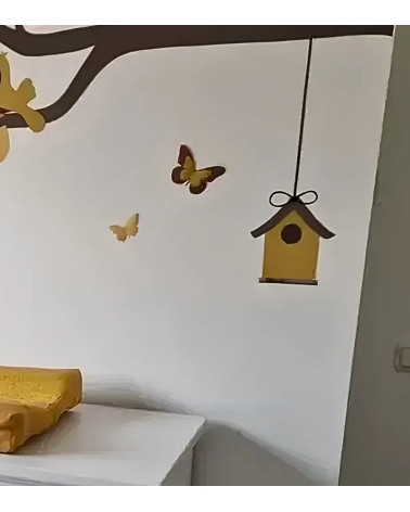 Behangsticker vogelhuisje okergeel