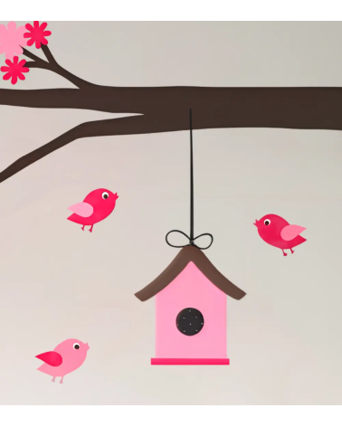 Behangsticker vogelhuisje roze