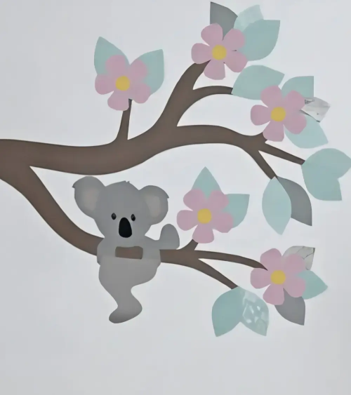 Set behangstickers roze bloemen kinderkamer aan tak.