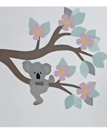Set behangstickers roze bloemen kinderkamer aan tak.
