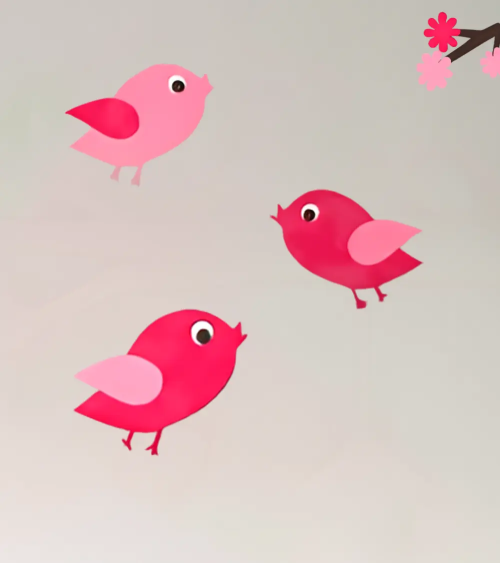 Behangstickers kinderkamer vliegende vogeltjes roze.