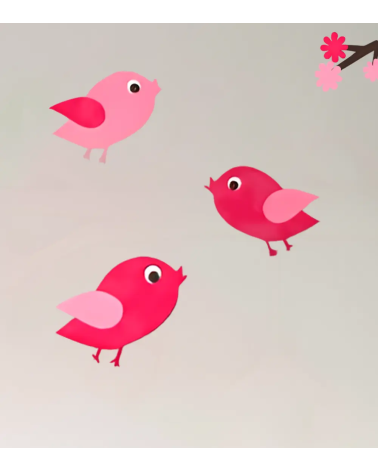 Behangstickers kinderkamer vliegende vogeltjes roze.