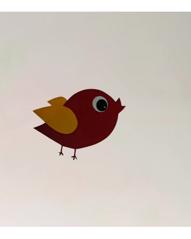 Behangsticker vliegend vogeltje rood, oker.