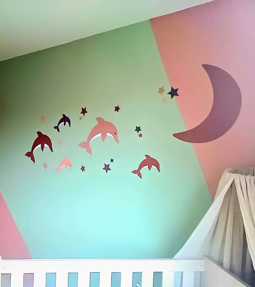 Babykamer behangstickers dolfijnen met maan.
