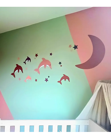 Babykamer behangstickers dolfijnen met maan.