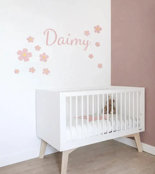 Set met roze bloemen behang stickers meisjeskamer.