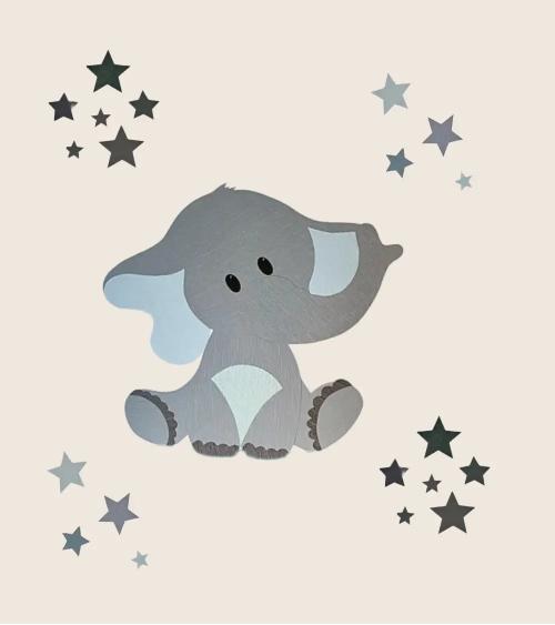 Behangsticker baby olifantje met sterren in mintgroen, dobkergroen en oudgroen.