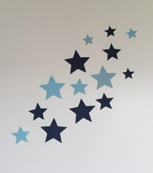 Set sterren behangstickers babykamer lichtblauw en donkerblauw.
