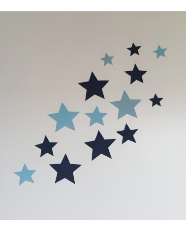 Set sterren behangstickers babykamer lichtblauw en donkerblauw.