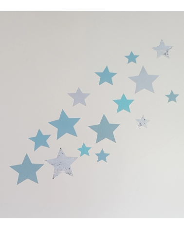 Jongenskamer muurdecoratie set sterren behang stickers lichtblauw.