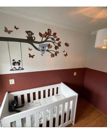 Behangsticker babykamer tak met dieren roest en terracotta.