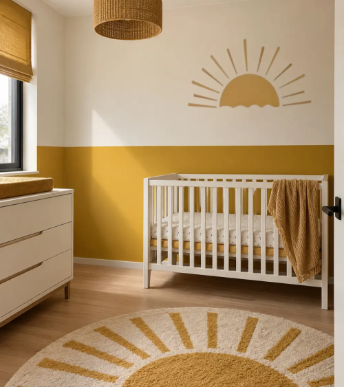 Okergele boho zon behangsticker kinderkamer.