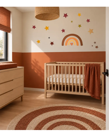Boho Regenboog behangsticker terra, oker, oranje voor de babykamer.