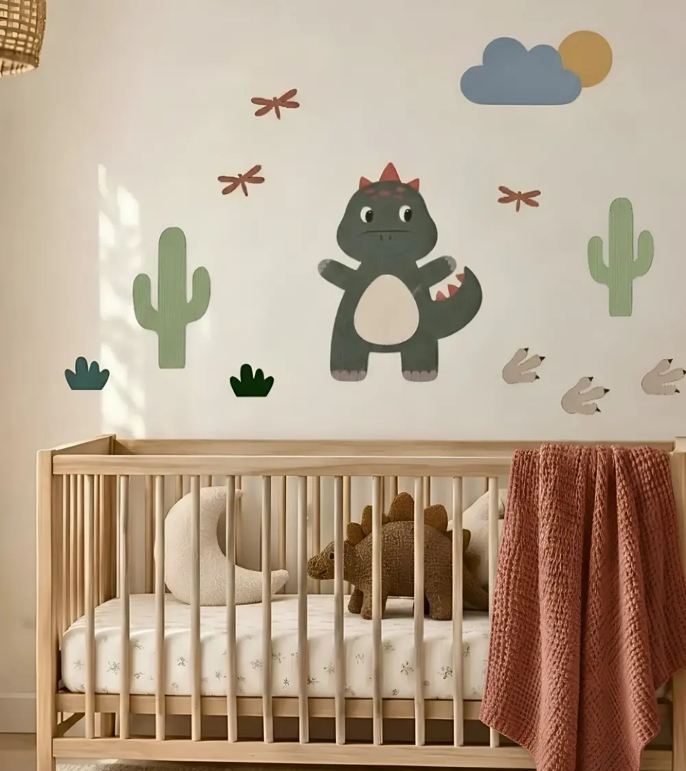 Groene dino muurdecoratie set kinderkamer.