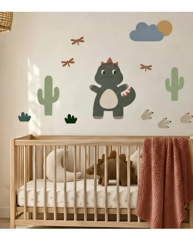 Groene dino muurdecoratie set kinderkamer.