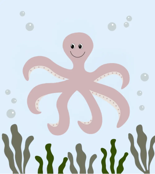 Roze octopus behangsticker kinderkamer.