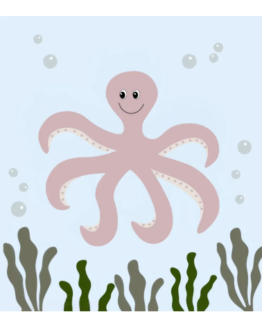 Roze octopus behangsticker kinderkamer.