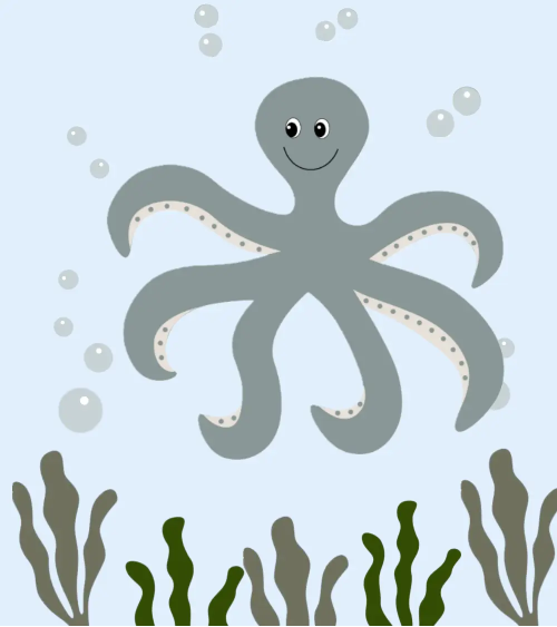 Groene Octopus behangsticker voor de baby- en kinderkamer.
