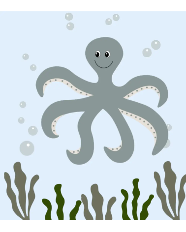 Groene Octopus behangsticker voor de baby- en kinderkamer.