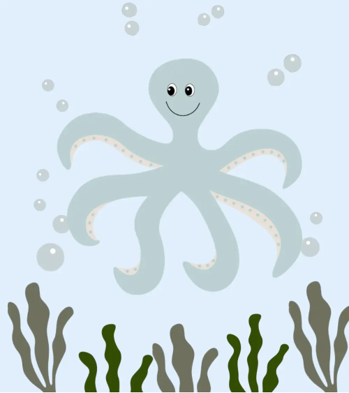 Mintgroene octopus behangsticker babykamer en kinderkamer.