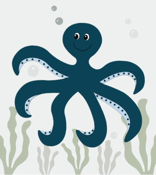 Behangsticker blauwe octopus oceaan thema babykamer Behangsticker