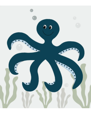 Behangsticker blauwe octopus oceaan thema babykamer Behangsticker