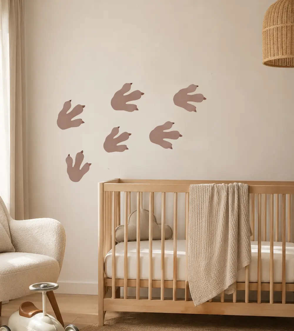 Dino pootafdrukken behangstickers kinderkamer.
