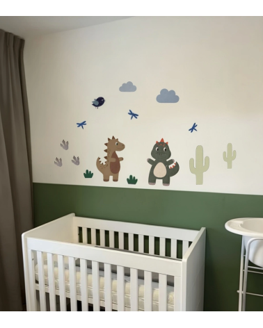 Speelse dino set behangstickers groene babykamer.
