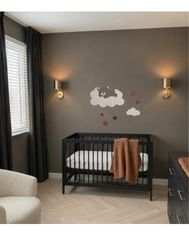 Behang sticker slapend teddybeertje op een wolk in een hotel chique babykamer.