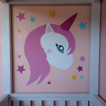 Behang muursticker eenhoorn roze.