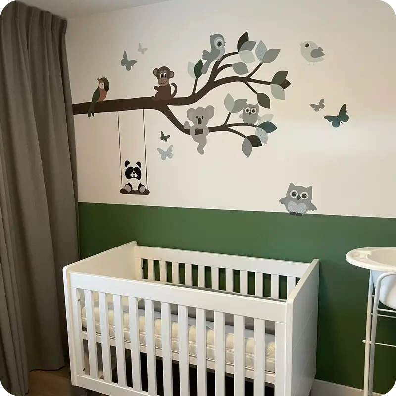 Behangsticker tak met dieren donkergroen